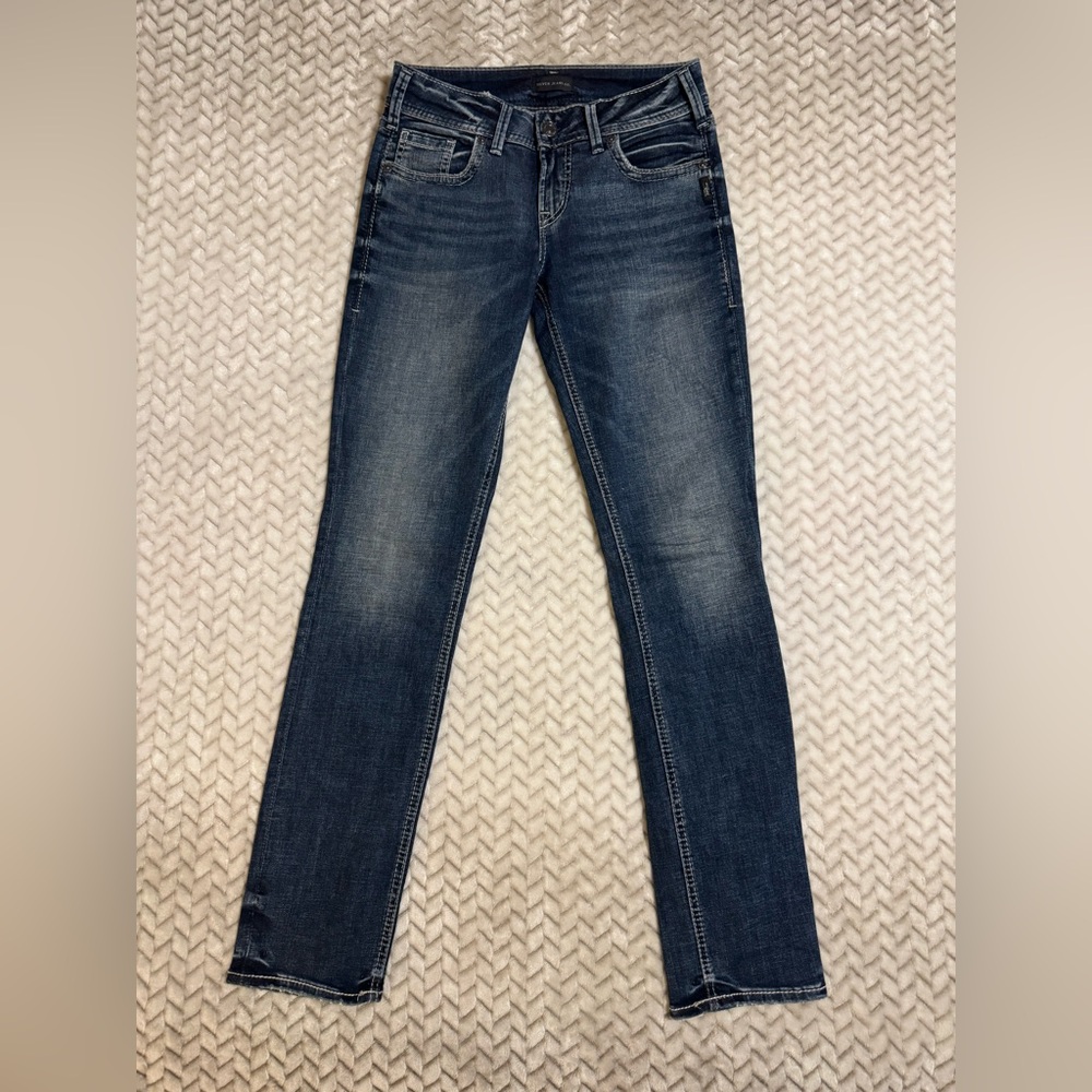 New Silver Women's Elyse Mid Rise Straight Jeans Size W26/L32